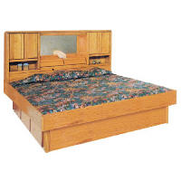 Deluxe Oak Waterbed Bookcase with Mirror with plain black pedestal